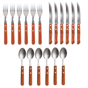 Jogo de Talheres Aço Inox e Madeira 18 Peças Para Churrasco Faqueiro Astana